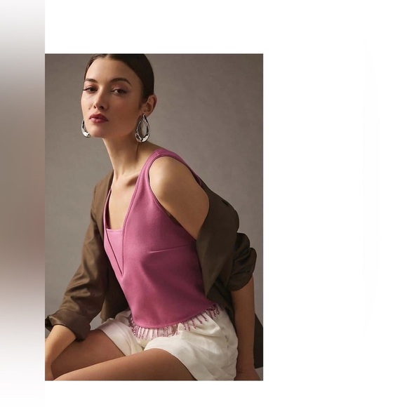 NWT Anthropologie Size XS Crystal Fringe Beaded Stretch Crop Tank Top Purple - Picture 1 of 14